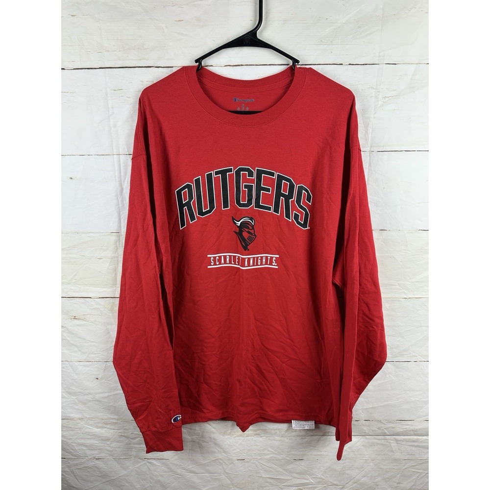 Men's-Champion Red Rutgers Scarlet Knights Arch Over Logo Long Sleeve T-Shirt XL
